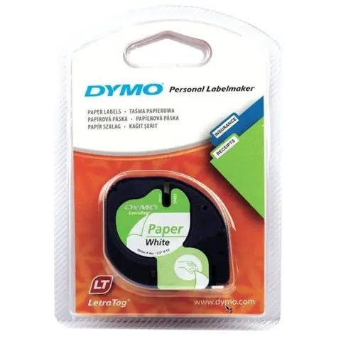 Dymo taśma do drukarek LetraTag 59421 | 12mm/4m | papierowa | biała